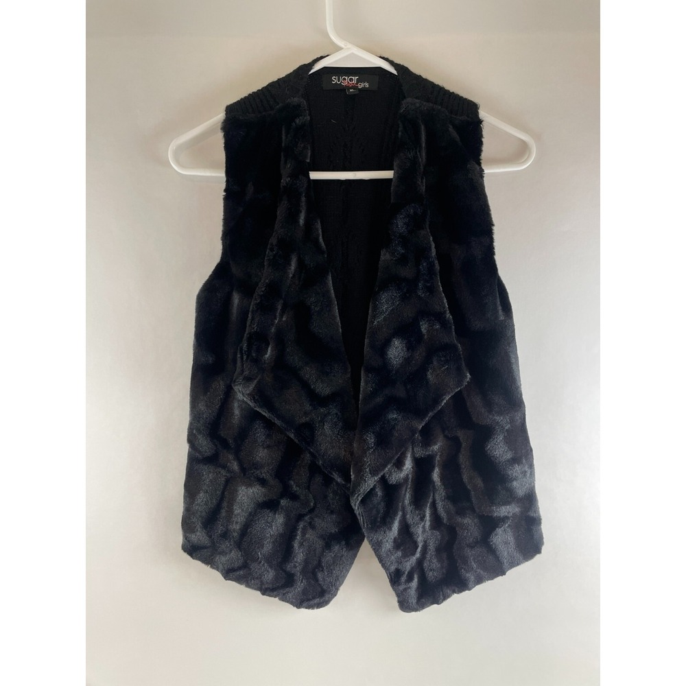 Sugar Ruse Vest, Girl's Size XL, Black, Faux Fur, Sleeveless